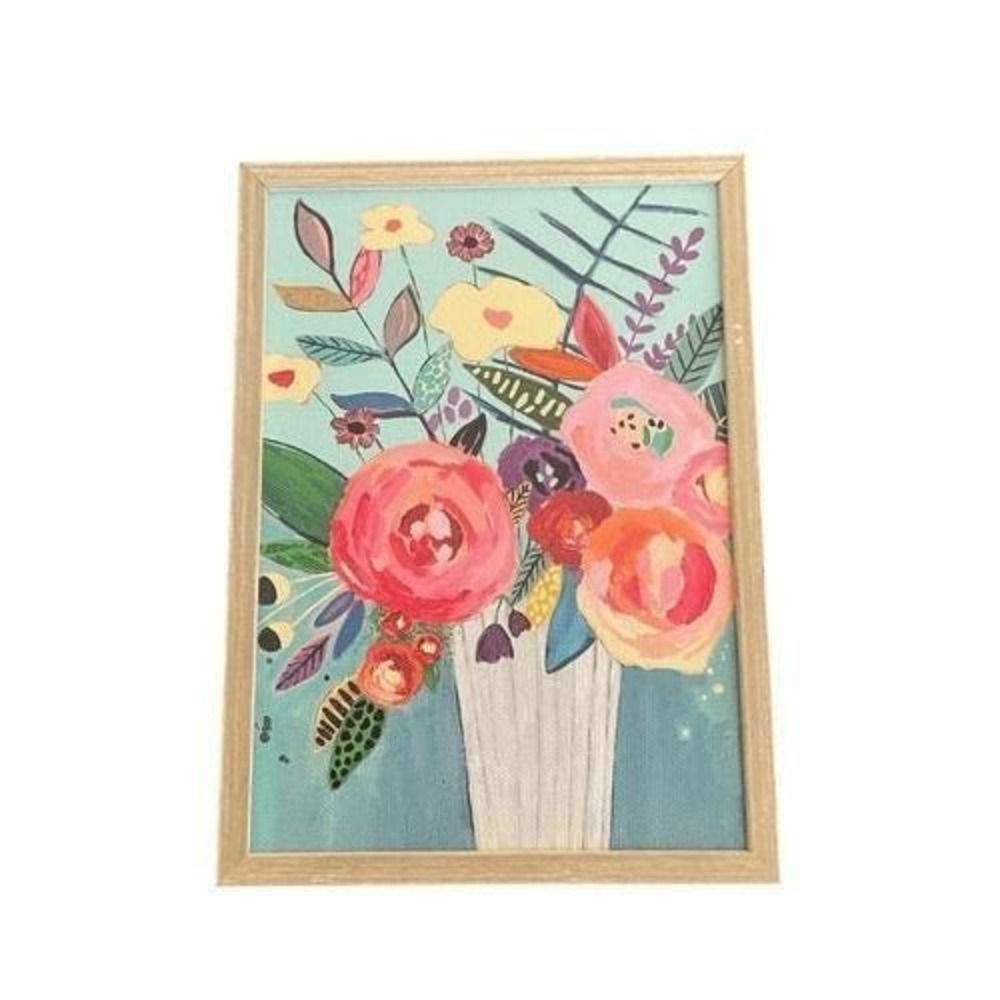 Greenbox Art Culture Leana McCully Turquoise Floral Framed Mini Canvas 5x7 Art